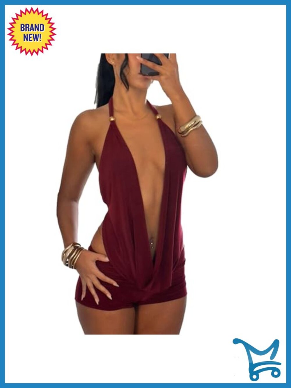 Sexy Two Piece Short Set Deep V Neck Backless Halter Club Party Outfit